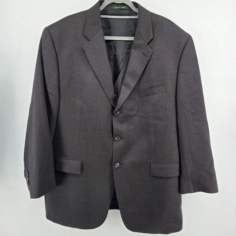 Lauren Ralph Lauren 48R Charcoal Grey Black Wool‎ 3 Button Blazer Jacket Vest